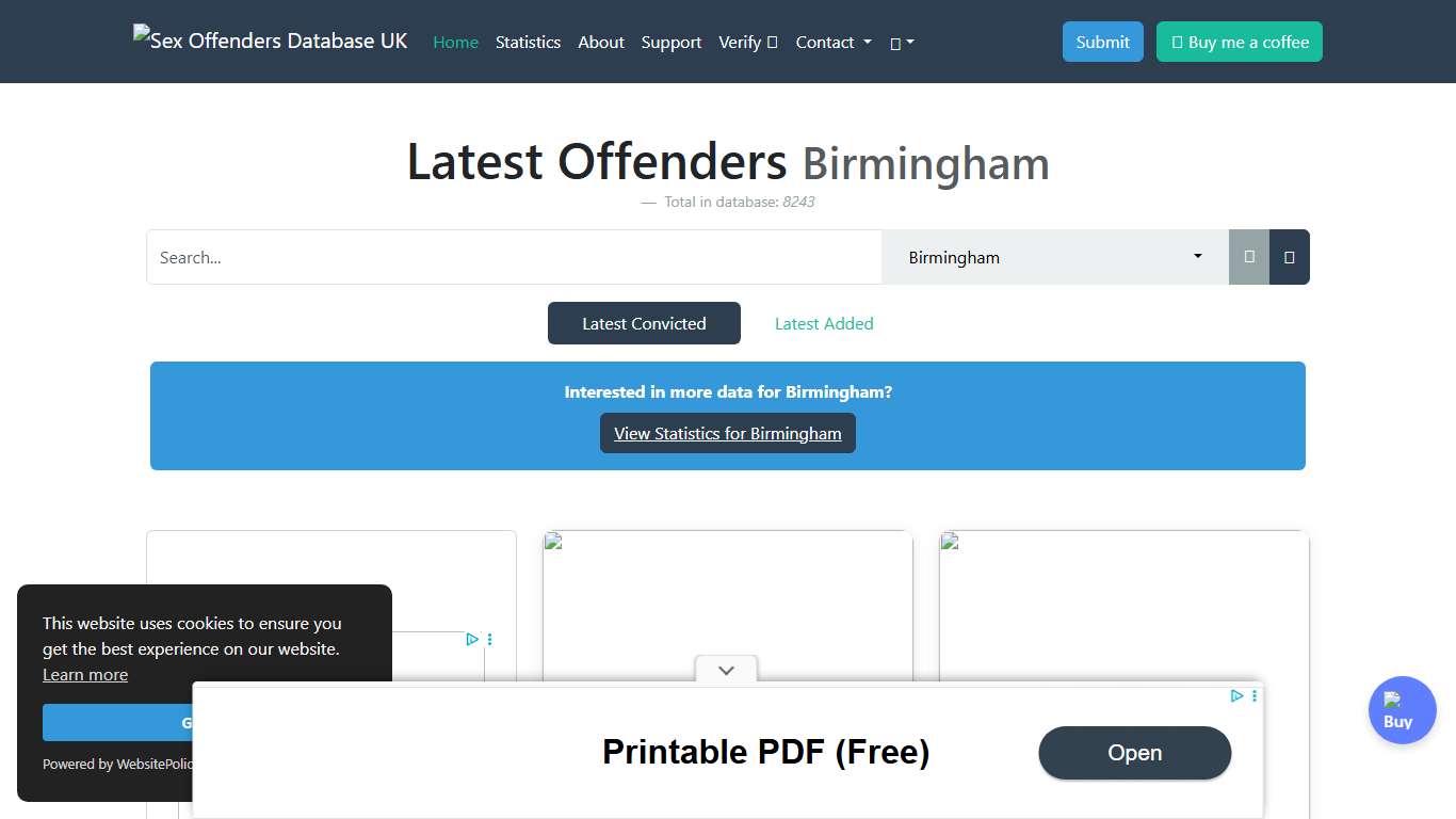 Sex Offenders Database UK - Birmingham