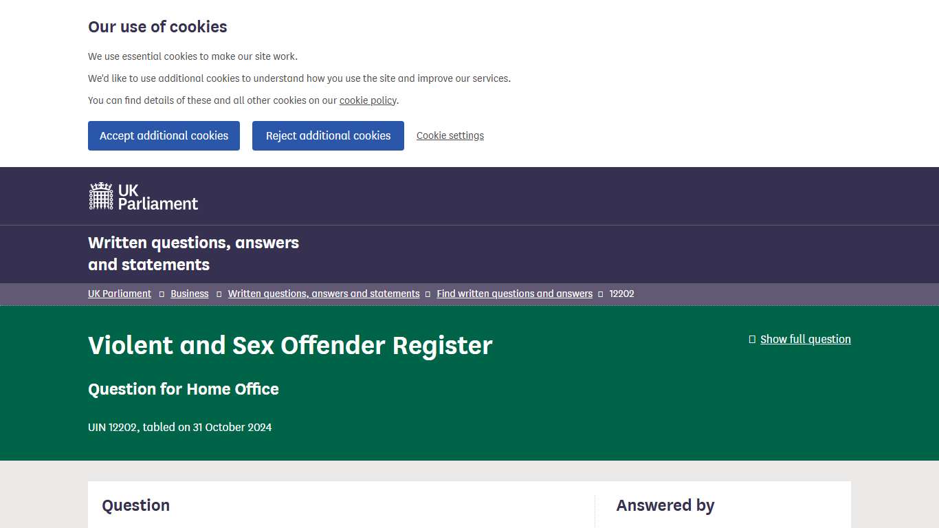 Written questions and answers - Written questions, answers and statements - UK Parliament